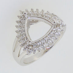 Sterling silver semi mount ring setting with white topaz, trillion tri shape double halo design, made to order.