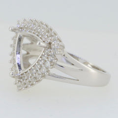 Sterling Silver Semi Mount Ring Setting with Double Halo and White Topaz for custom jewelry designs.