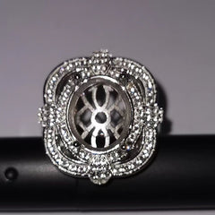 Sterling silver semi mount ring setting with intricate design ready for Oval 12x10mm gemstone