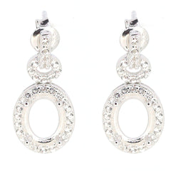 Sterling silver oval semi mount earrings setting with moissanite halo, dangle design.