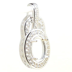 Sterling Silver Semi Mount Pendant Setting with Moissanite Halo, Oval 9x7mm, elegant design for custom jewelry.