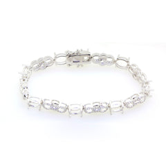 Sterling silver semi mount tennis bracelet setting with oval white topaz accents and stainless steel tongue.