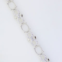Sterling Silver Semi Mount Tennis Bracelet Setting with Oval 9x7mm White Topaz Accent and Stainless Steel Tongue