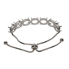 Sterling Silver Semi Mount Tennis Bracelet Setting featuring oval links, adjustable closure, and stainless steel tongue.