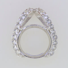 Sterling Silver Semi Mount Pendant Setting with Round Halo of White Topaz, made to order, 12x12mm