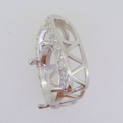 Sterling Silver Semi Mount Pendant Setting with White Topaz, 12x12mm round halo for customizable gemstones.