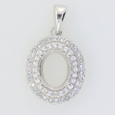 Custom sterling silver semi mount pendant setting with white topaz, oval shape, 10mmx8.8mm, for personalized jewelry.