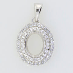 Custom sterling silver semi mount pendant setting with white topaz, oval shape, 10mmx8.8mm, for personalized jewelry.