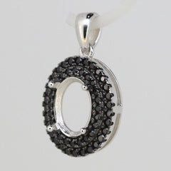 Sterling Silver Semi Mount Pendant Setting with Black Spinel in Double Halo design, suitable for oval gemstone 9x7mm.