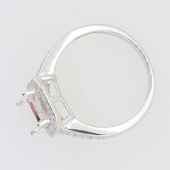 Sterling silver semi mount ring setting with cushion halo, designed for 9x7mm stone, featuring white topaz accents.