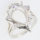 Sterling Silver semi mount ring setting with white topaz accents, designed for a pear-shaped gemstone, stylish and elegant.