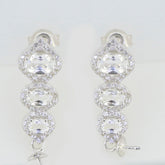 Sterling Silver Semi Mount Earrings Setting with White Topaz, featuring round gems in a stylish design perfect for customization.