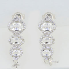 Sterling Silver Semi Mount Earrings Setting with White Topaz, featuring round gems in a stylish design perfect for customization.