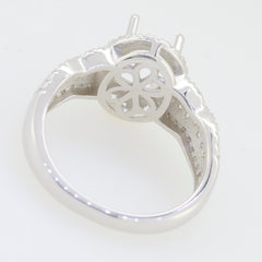 Back view of a Sterling Silver Semi Mount Ring Setting ready for White Topaz gemstone, illustrative purposes only.