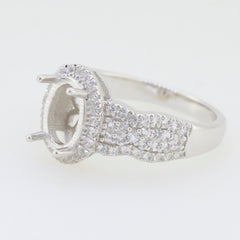 Sterling Silver Semi Mount Ring Setting with White Topaz, designed for 9x7mm oval gemstone, custom made, elegant jewelry.