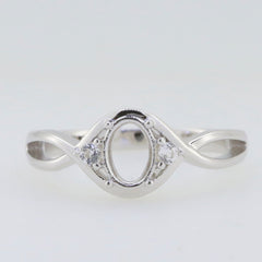 Sterling Silver Semi Mount Ring Setting with Oval 7x5mm White Topaz and Split Shank design.