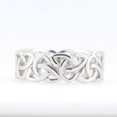 Sterling Silver Infinity Celtic Knot Band Ring, handcrafted, customizable sizes, elegant wedding engagement ring.