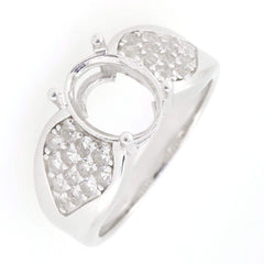 Sterling Silver Semi Mount Ring Setting for Oval 10x8mm with White Topaz Gemstones, ideal for custom sizes.