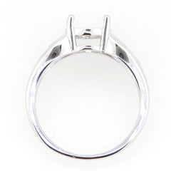 Sterling Silver Semi Mount Ring Setting, front view, designed for 10x8mm oval stone with White Topaz accents.