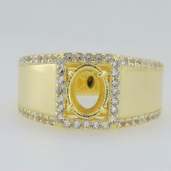 Men's gold semi mount ring setting with round Moissanite accents, designed for oval stone, making it customizable.