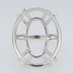Sterling Silver Semi Mount Ring Setting for Oval Gemstones, featuring a sleek design for custom stones like White Topaz.