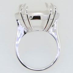 Sterling silver semi mount ring setting for oval gemstones, designed for custom sizes and featuring elegant prong detailing.