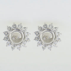 Sterling silver semi mount earrings setting with white topaz in double halo design, ideal for customization.
