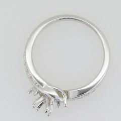 Sterling Silver Semi Mount Ring Setting with prongs for 4x4mm round gemstone, ideal for engagement ring.