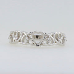 Sterling Silver Semi Mount Ring Setting with Heart Design for Moissanite Engagement Ring