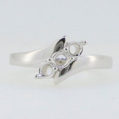 Sterling silver semi mount ring setting with bypass design for round stones, customizable size, 3 stones placement.