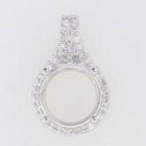 Sterling silver semi mount pendant setting with round halo of white topaz, perfect for custom gemstone placement.