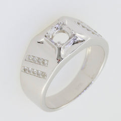 Men's Sterling Silver Semi Mount Ring Setting with Round Moissanite and side stones, 5x5mm, custom made to order.