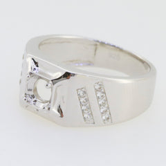 Men's sterling silver semi mount ring setting with moissanite side stones, 5x5mm round center stone placeholder.