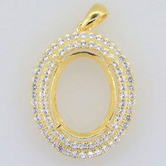 Sterling silver semi mount pendant setting oval with double halo design and white topaz accents.