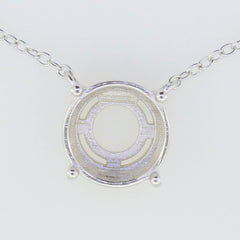 Sterling silver semi mount pendant setting with round 11x11mm solitaire for custom jewelry, includes 18" chain.