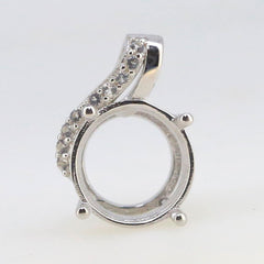Sterling Silver Semi Mount Pendant Setting with White Topaz, Round RD 11x11 Halo design, perfect for custom gemstones.