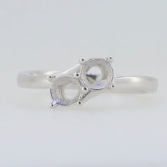 Sterling silver semi mount ring setting with round 5x5mm spots for two stones in a bypass design.