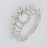 Sterling Silver Semi Mount Ring Setting for Cushion 9x7mm stones, designed for customization with 7 stone settings.
