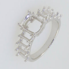 Sterling Silver Semi Mount Ring Setting for Cushion 9x7mm stones, designed for customization with 7 stone settings.