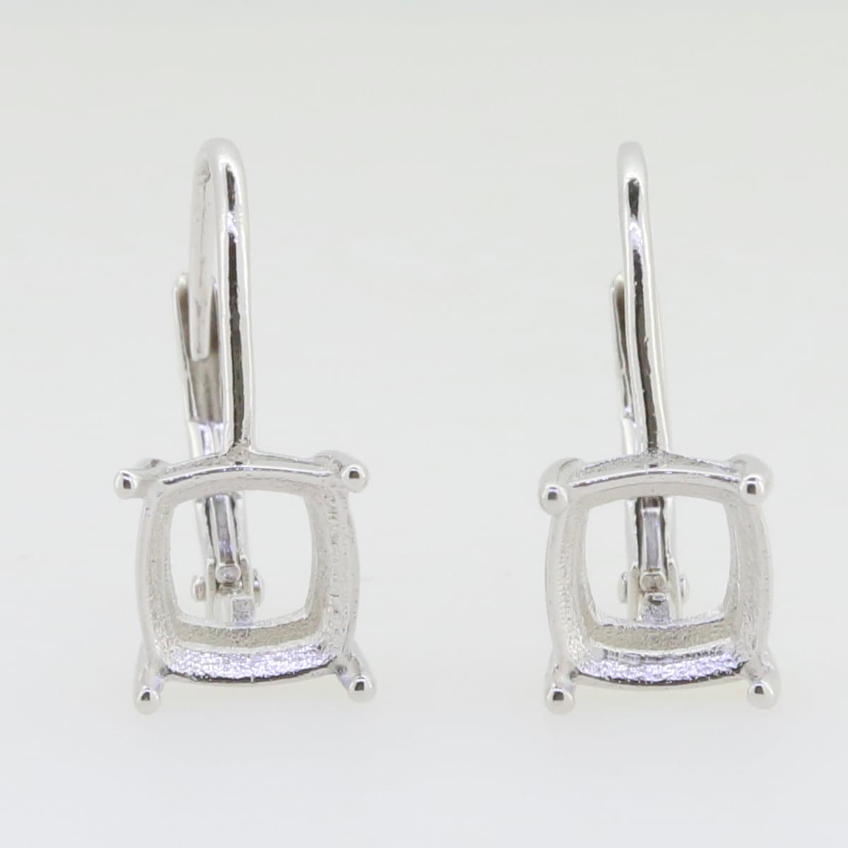 Sterling silver semi mount earrings setting, cushion shape, dangle leverback ready for gemstones.