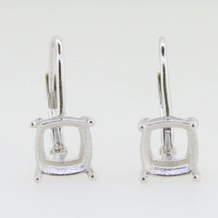 Custom sterling silver semi mount earrings setting with dangle leverback, designed for 8x7mm gemstones.