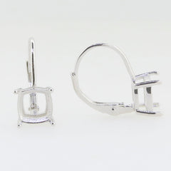 Sterling Silver Semi Mount Earrings Setting with cushion space for 7x7mm gemstone, featuring dangle leverback design.