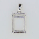 Sterling silver semi mount pendant setting for emerald, 17.14 × 15.25 × 12.88 mm, made to order design.
