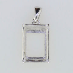 Sterling silver semi mount pendant setting for emerald, 17.14 × 15.25 × 12.88 mm, made to order design.