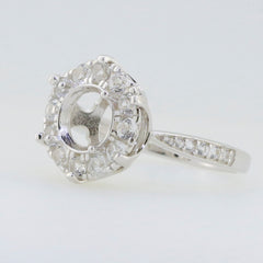 Sterling Silver Semi Mount Ring Setting with Moissanite Accents and Halo for 8x8mm Round Gemstone