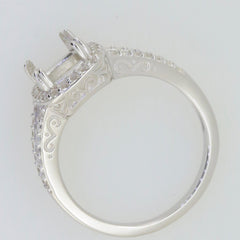 Sterling silver semi mount ring setting with cushion halo and split shank, ideal for 9x7mm white topaz. Customizable sizes.