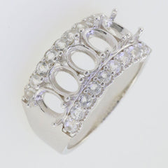 Sterling silver semi mount ring setting with oval stone placeholders and white topaz accents for multi-stone designs.