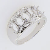 Sterling Silver Semi Mount Ring Setting with oval stone placeholders for custom gemstone installation.