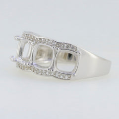 Sterling silver semi mount ring setting with cushion cut design for 6x6mm multi stone. White topaz accents around band.