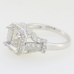 Sterling silver semi mount ring setting with halo and white topaz accents, featuring Asscher 8x8mm shape.
